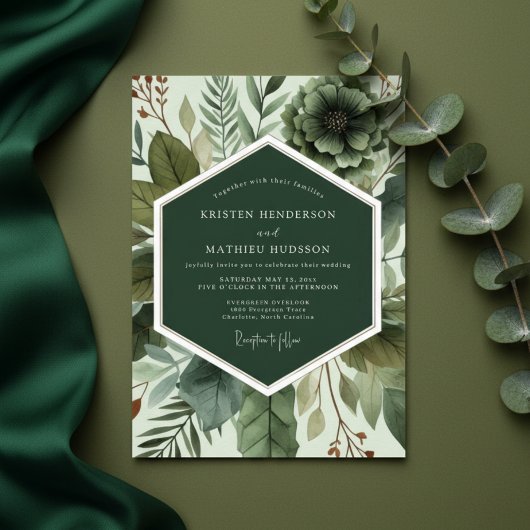 Invitation Mariage Éthéré Botanique Émeraude