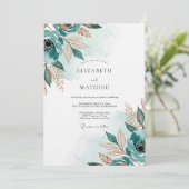 Invitation Mariage Éthéré Botanique Sarcelle (Debout devant)