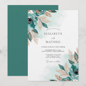 Invitation Mariage Éthéré Botanique Sarcelle (Devant / Derrière)