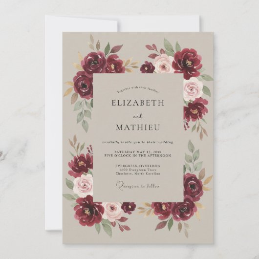 Invitation Mariage Éthéré Bourgeon de Bourgogne (Devant)