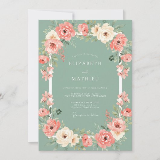 Invitation Mariage Éthéré de Floraison de Corail (Devant)