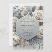 Invitation Mariage Éthéré Fleur Bleue Ardoise (Devant)