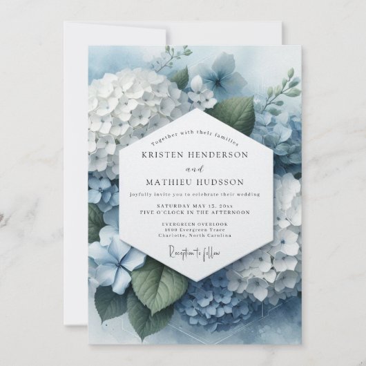 Invitation Mariage Éthéré Hydrangea Bleu (Devant)