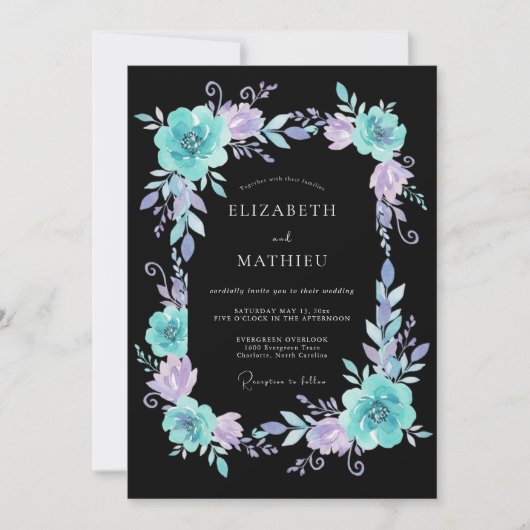 Invitation Mariage Éthéré Lavande Sarcelle (Devant)