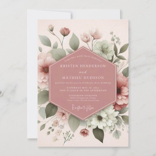 Invitation Mariage Éthéré Rose Tendre (Devant)