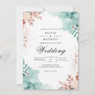 Invitation Mariage Éthéré Teal & Blush Flourish
