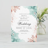 Invitation Mariage Éthéré Teal & Blush Flourish (Debout devant)