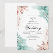 Invitation Mariage Éthéré Teal & Blush Flourish (Devant / Derrière)