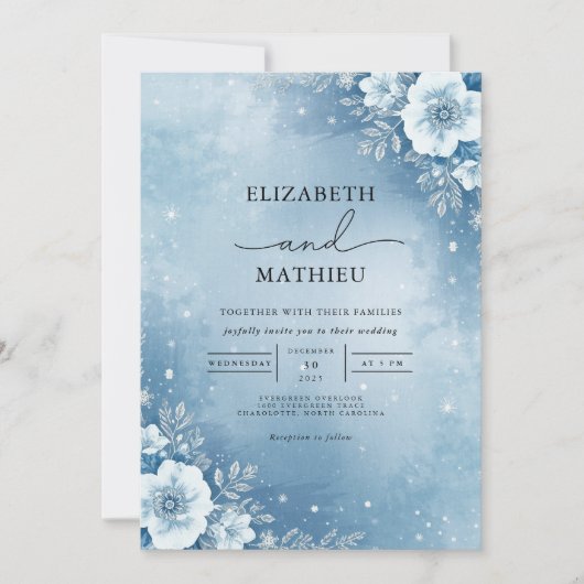 Invitation Mariage Ethereal Blue Frost Bloom (Devant)