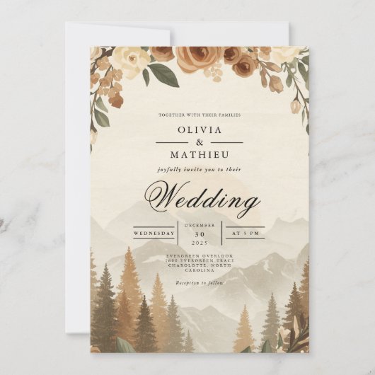 Invitation Mariage Ethereal Sepia Blossom (Devant)