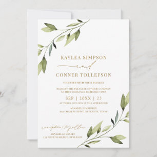 Invitation Mariage Ethéréel Conte de Fées Verdure Vignes Doré