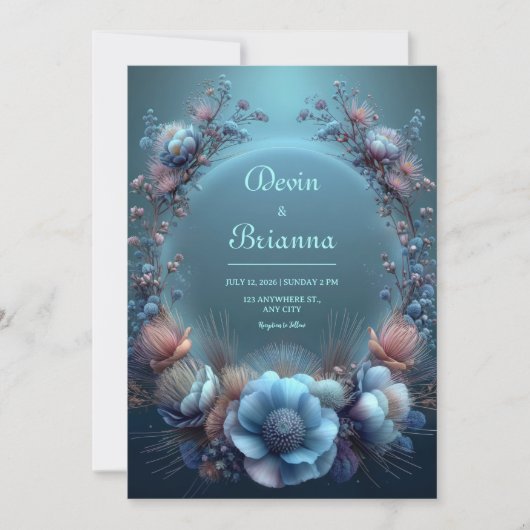 Invitation Mariage Ethéréen au Protea Bleu Vibrant (Devant)