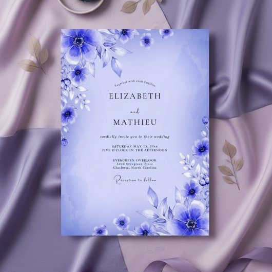 Invitation Mariage Ethéréen Floral Bleu