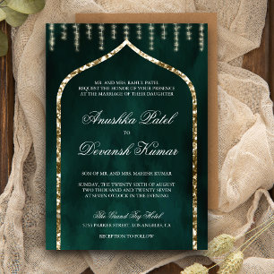 Invitation Mariage Ethnique Indien à l'Arche de l'Or Vert Eme