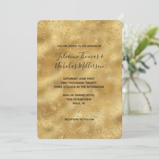 Invitation Mariage étincelant de parties scintillant d'or (Debout devant)