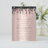 Invitation Mariage étincelant noir gouttes Rose Fête de maria (Debout devant)
