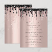Invitation Mariage étincelant noir gouttes Rose Fête de maria (Devant / Derrière)