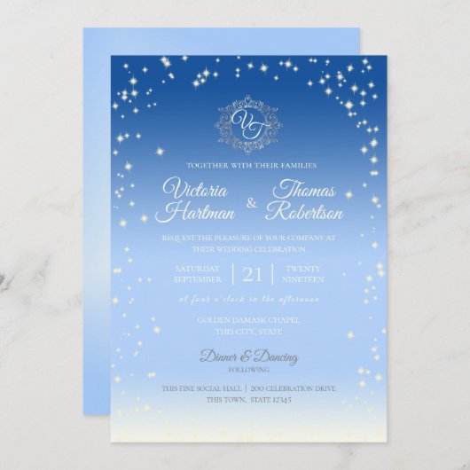 Invitation Mariage étincelant Sky Blue Ombre (Devant / Derrière)
