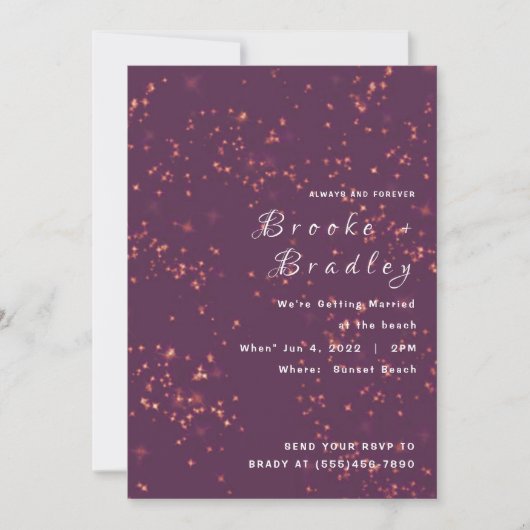Invitation Mariage Étincelle Violet de Minuit (Devant)
