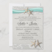 Invitation Mariage étoile de mer dentelle grise et aqua (Devant)