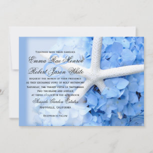 Invitation Mariage étoile de mer et Hydrangea bleu tropical