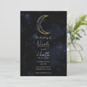 Invitation Mariage étoilé de nuit céleste de lune noire d'or (Debout devant)