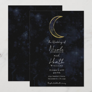 Invitation Mariage étoilé de nuit céleste de lune noire d'or