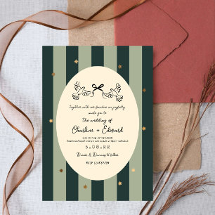 Invitation Mariage Étoile Dorée à Rayures Vertes