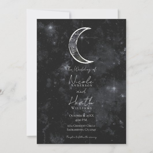 Invitation Mariage étoile noir blanc Lune céleste (Devant)