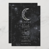 Invitation Mariage étoile noir blanc Lune céleste (Devant / Derrière)