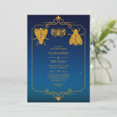 Invitation Mariage Étoiles Célestes Bleu Mystique Or (Debout devant)