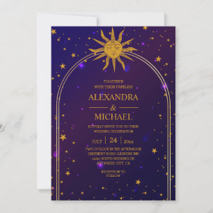 Invitation Mariage Étoiles Célestes Rose Bleu Mystique