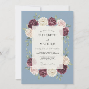 Invitation Mariage Étreinte de Pétales Bleu Ardoise