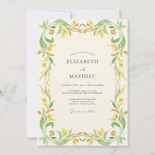 Invitation Mariage Eucalyptus à feuillage doré Chartreuse (Devant)