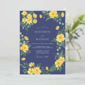 Invitation Mariage Eucalyptus à Feuillage Doré Indigo (Debout devant)
