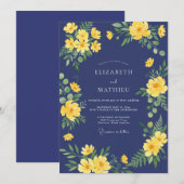 Invitation Mariage Eucalyptus à Feuillage Doré Indigo (Devant / Derrière)