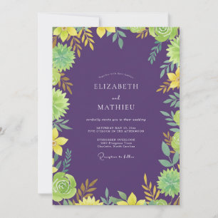 Invitation Mariage Eucalyptus à feuillage jaune améthyste