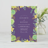 Invitation Mariage Eucalyptus à feuillage jaune améthyste (Debout devant)