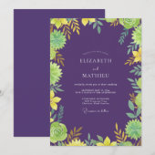 Invitation Mariage Eucalyptus à feuillage jaune améthyste (Devant / Derrière)