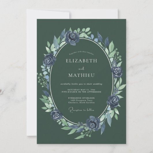Invitation Mariage Eucalyptus à feuillage olive indigo (Devant)
