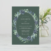 Invitation Mariage Eucalyptus à feuillage olive indigo (Debout devant)