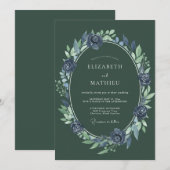 Invitation Mariage Eucalyptus à feuillage olive indigo (Devant / Derrière)