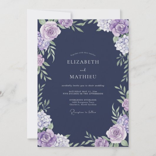 Invitation Mariage Eucalyptus à Feuillage Violet Indigo (Devant)