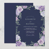 Invitation Mariage Eucalyptus à Feuillage Violet Indigo (Devant / Derrière)