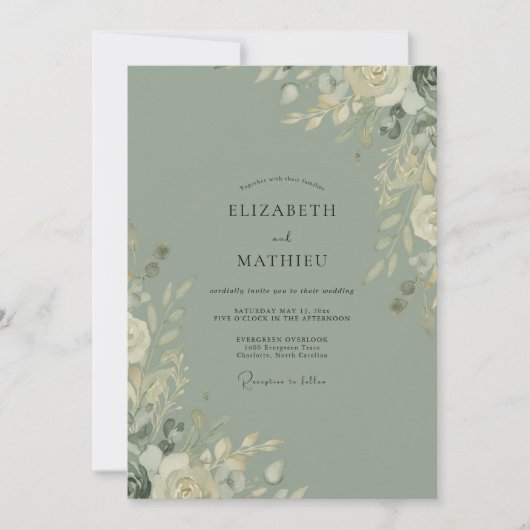 Invitation Mariage Eucalyptus à la rame d'olive atténuée (Devant)