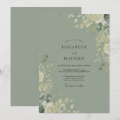 Invitation Mariage Eucalyptus à la rame d'olive atténuée (Devant / Derrière)