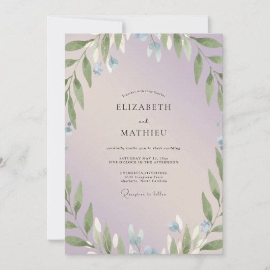 Invitation Mariage Eucalyptus à la Sprig de Pervenche (Devant)