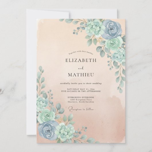 Invitation Mariage Eucalyptus Abricot Mousse de Mer (Devant)
