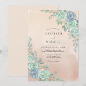 Invitation Mariage Eucalyptus Abricot Mousse de Mer (Devant / Derrière)