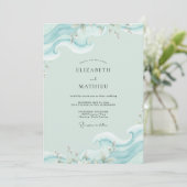 Invitation Mariage Eucalyptus Aqua Ocean Wave (Debout devant)